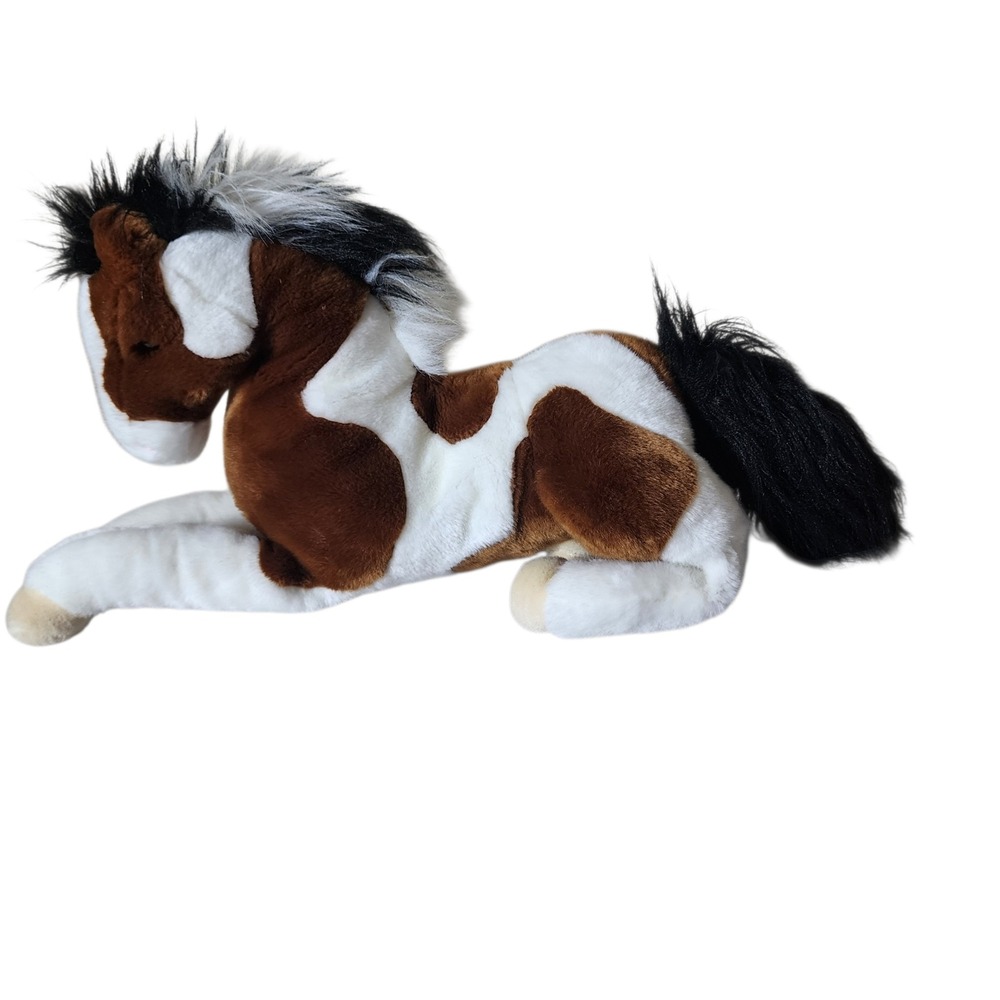 Douglas Cuddle Toys Pinto Horse Plush Brown White Stuffed Animal 20 Inch Laying